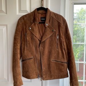 Express asymmetrical suede moto jacket